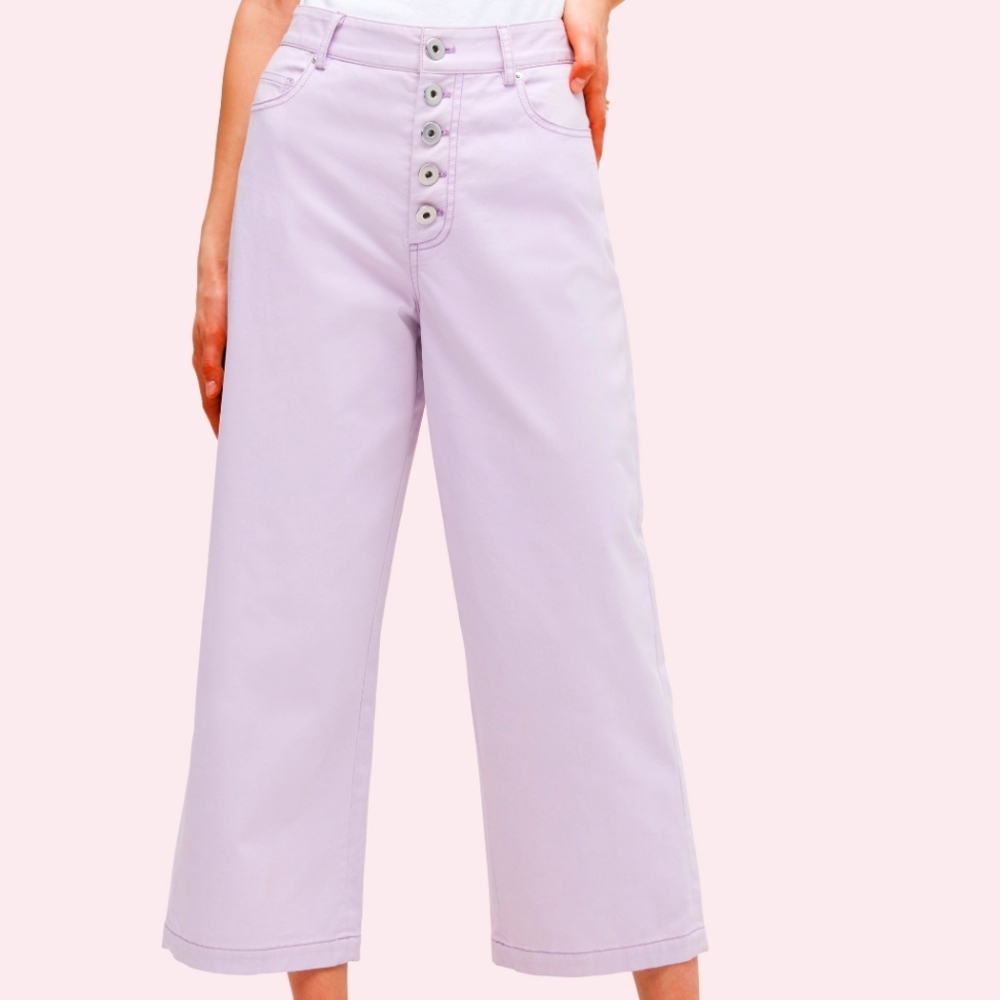 KATE SPADE Frozen Lilac Button Front Wide Leg Crop Pants Culottes sz 28